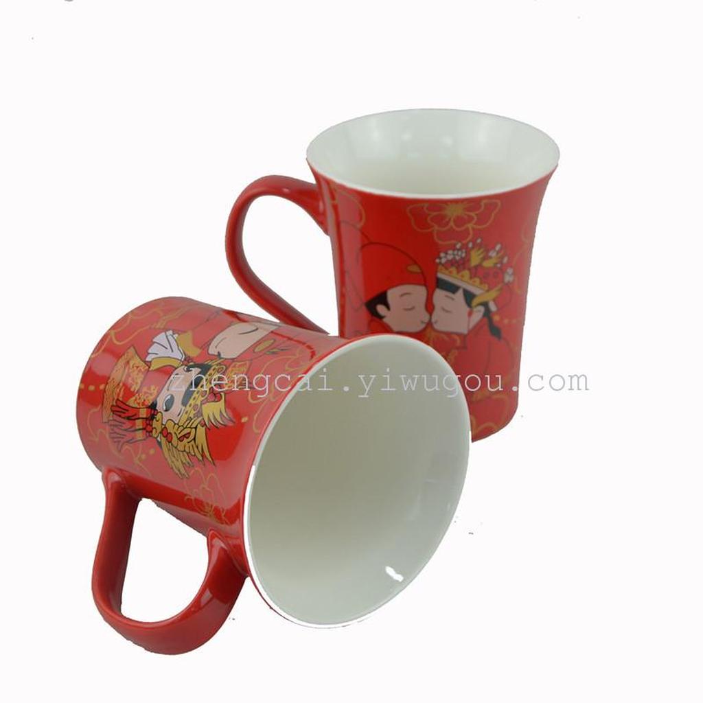 Wedding ceramic red glaze pair cups, red couple pair cups for the bride's dowry Specification image