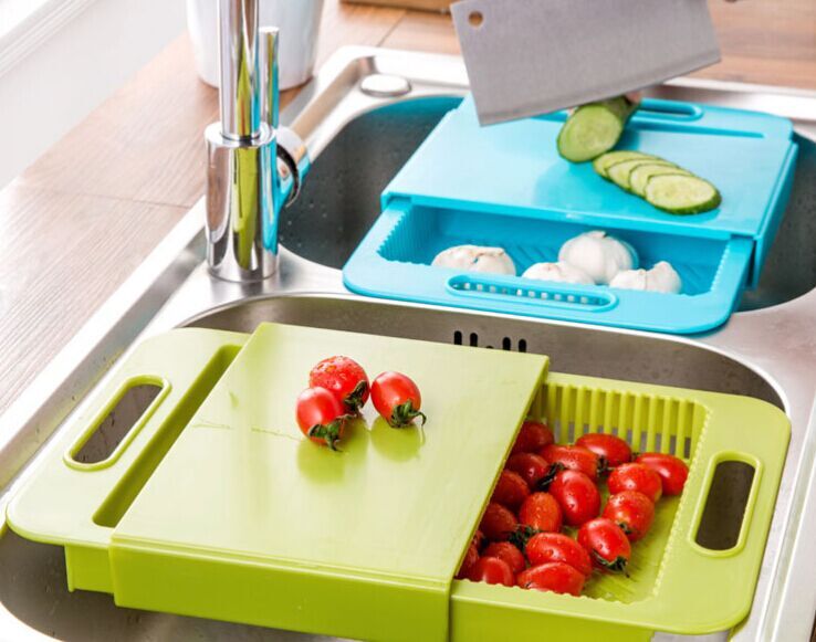 Korean-style kitchen sink, cutting board, plastic vegetable washing and draining basket, and integrated sink rack for washing and cutting