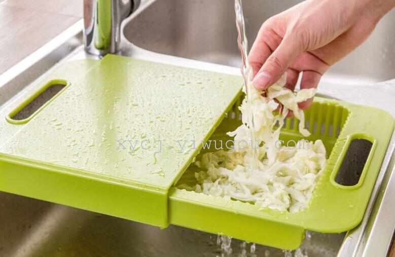 Korean-style kitchen sink, cutting board, plastic vegetable washing and draining basket, and integrated sink rack for washing and cutting Specification image
