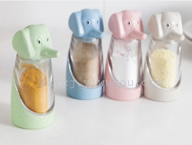 Wheat straw Little Elephant seasoning jar, creative kitchenware, barbecue pepper powder seasoning box Specification image