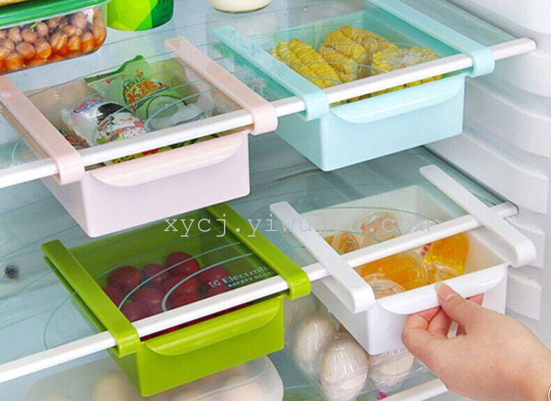Creative refrigerator fresh-keeping partition multi-purpose organizing and storage rack, sliding classification and storage rack
