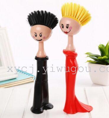 New creative couple pot brush, long dress princess pot brush, plastic cleaning brush, bathroom and kitchen sink brush