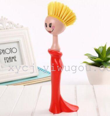 New creative couple pot brush, long dress princess pot brush, plastic cleaning brush, bathroom and kitchen sink brush details Picture
