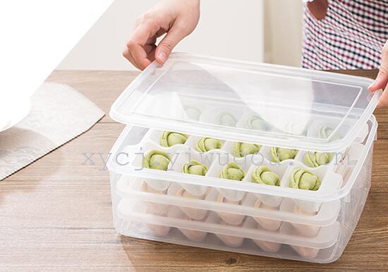 Frozen dumpling box, refrigerator preservation storage box, three-layer compartments, dumpling tray, non-stick preservation box, microwave defrosting box Application Scenario