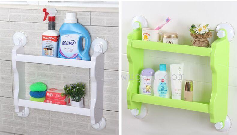 Double-layer wall-mounted storage rack, powerful suction cup type wall-mounted storage and organization rack for kitchen, bathroom and toilet