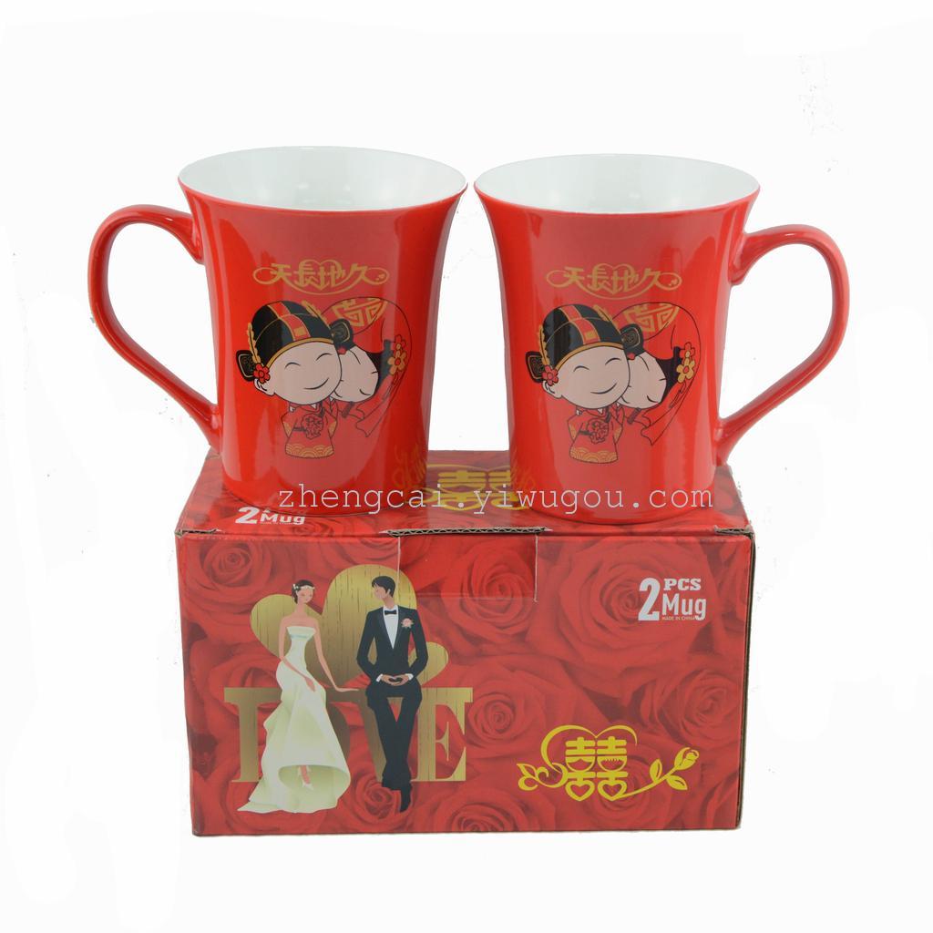 Wedding ceramic red glaze pair cups, red couple pair cups for the bride's dowry details Picture