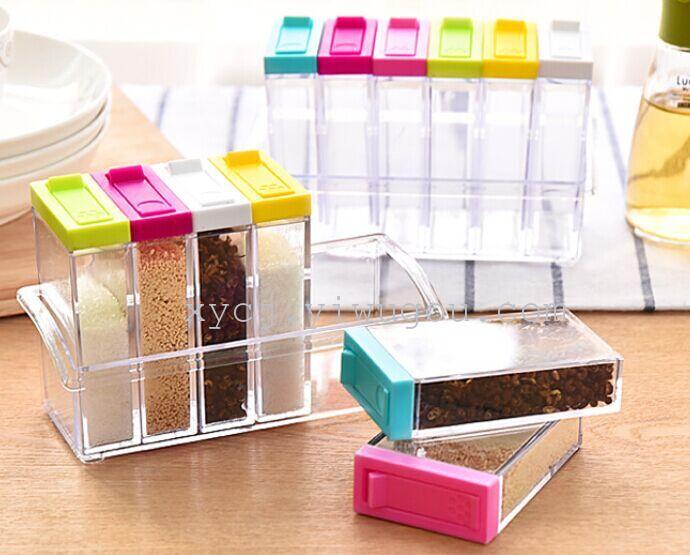 Creative transparent plastic seasoning box set for kitchenware, salt, monosodium glutamate, sugar, seasoning storage box, seasoning bottle and jar details Picture