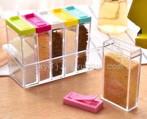 Creative transparent plastic seasoning box set for kitchenware, salt, monosodium glutamate, sugar, seasoning storage box, seasoning bottle and jar