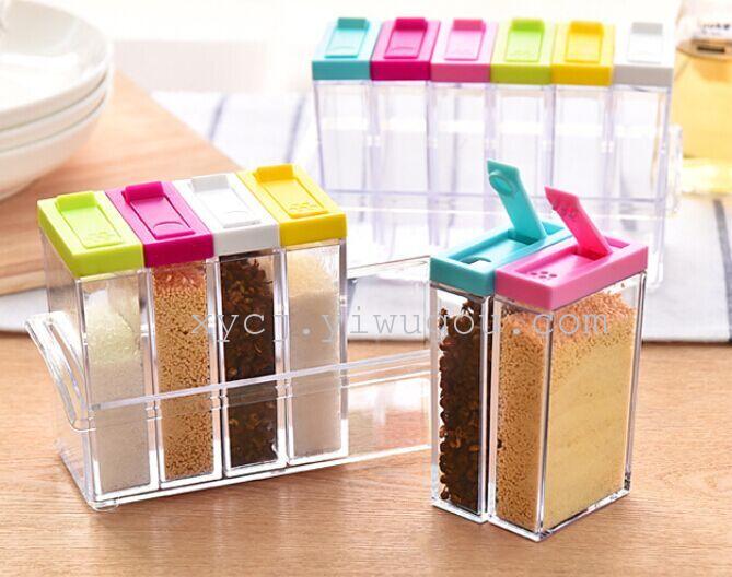 Creative transparent plastic seasoning box set for kitchenware, salt, monosodium glutamate, sugar, seasoning storage box, seasoning bottle and jar Specification image