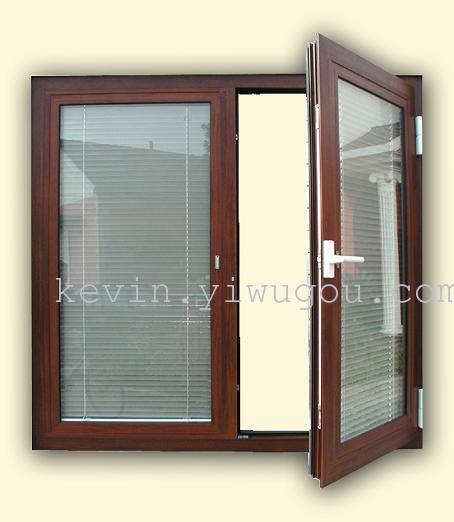 Wood-grain aluminum alloy doors and Windows, double-opening doors and Windows details Picture