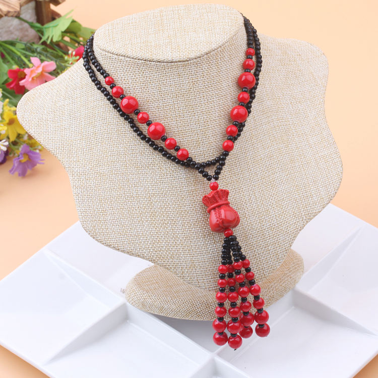 Sweater chains, women's accessories, autumn and winter lacquer-carved cinnabar rose pendants wholesale, long ethnic-style pendants trend