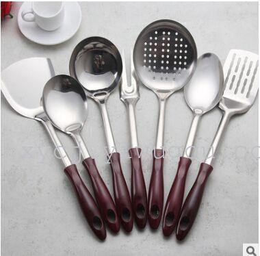 Wholesale of 8-piece kitchenware sets, 2 electric wooden handles, stainless steel cooking spatulas, stir-frying spatulas, plastic handles kitchenware Specification image