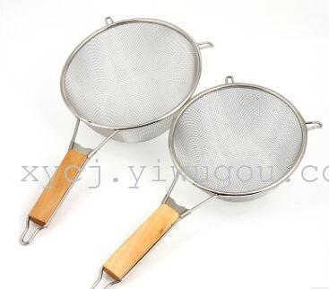 Factory direct sales: 18CM stainless steel oil-frying basket with wooden handle, filter screen, double-ear hanging Specification image