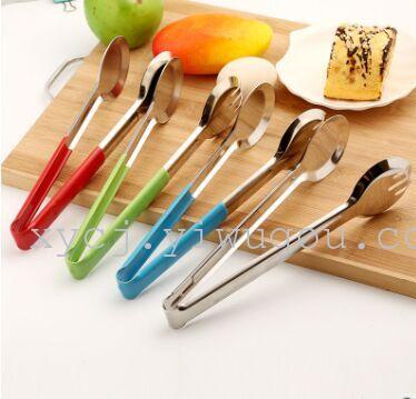 Stainless steel food tongs, heat-resistant barbecue/buffet tongs, one-inch bread tongs, food jackets, rubber handles