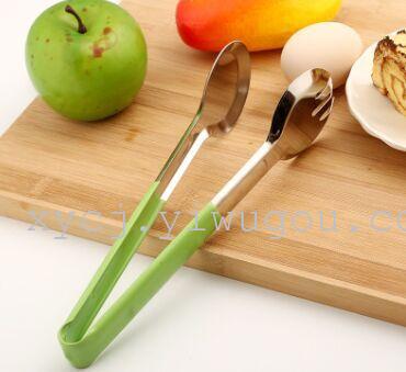 Stainless steel food tongs, heat-resistant barbecue/buffet tongs, one-inch bread tongs, food jackets, rubber handles Specification image