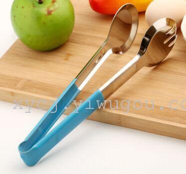 Stainless steel food tongs, heat-resistant barbecue/buffet tongs, one-inch bread tongs, food jackets, rubber handles details Picture