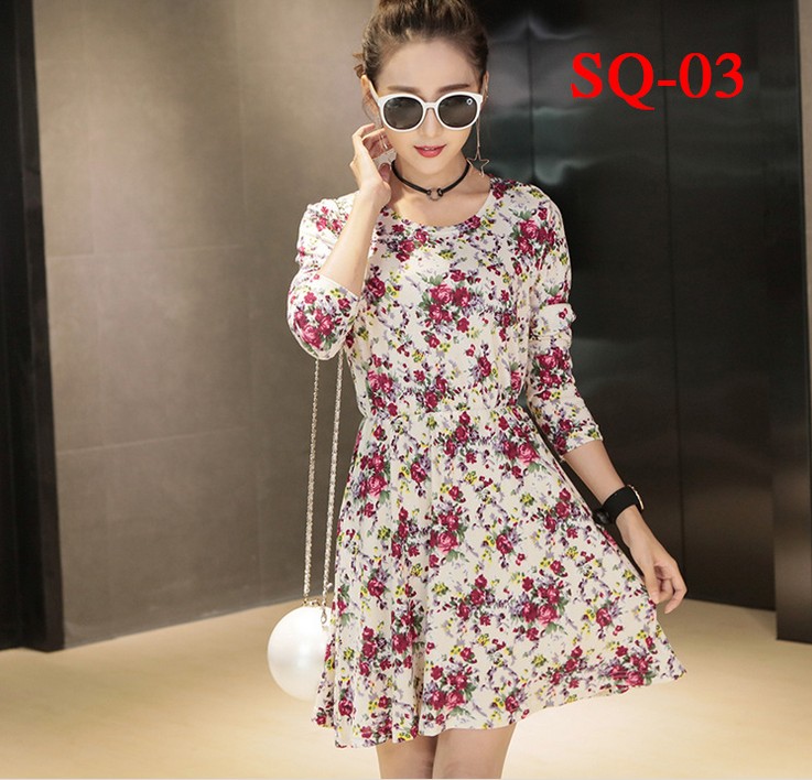 Floral print plus-size women's slimming dress, slimming printed long-sleeved women's dress Specification image