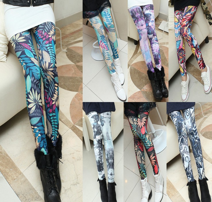 Wholesale of new tropical rainforest print stretch nine-inch leggings