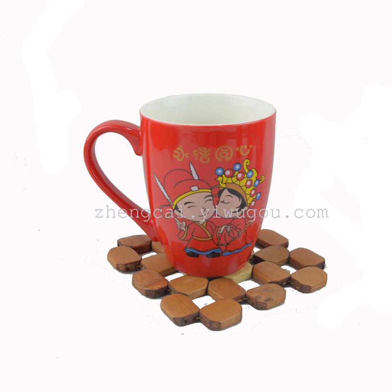 Wedding ceramic red glaze pair cups, red couple pair cups for the bride's dowry Specification image