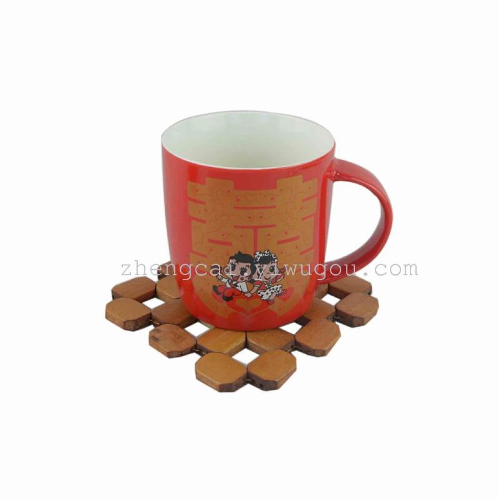 Wedding ceramic red glaze pair cups, red couple pair cups for the bride's dowry Specification image