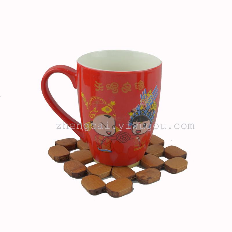 Wedding ceramic red glaze pair cups, red couple pair cups for the bride's dowry details Picture