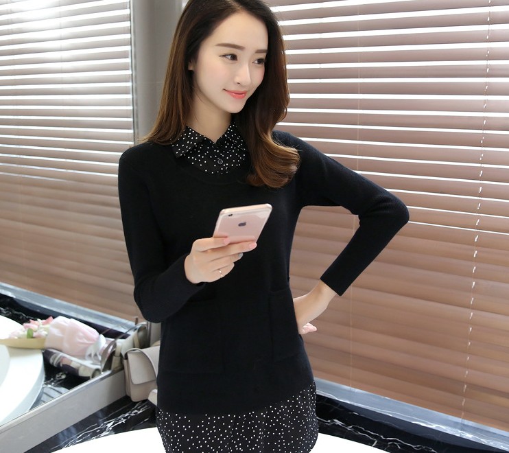 The new Korean-style patchwork fake two-piece knitted sweater pullover for women's sweater coat is trendy Application Scenario