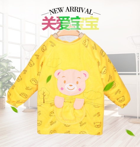 宝宝罩衣水晶绒防水反穿衣婴幼儿吃饭衣秋冬罩衫护衣儿童围裙饭兜