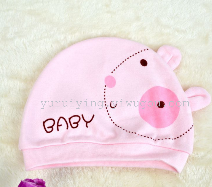宝宝卡通印花婴儿无骨帽宝宝新生儿护头风保暖胎帽厂家直销