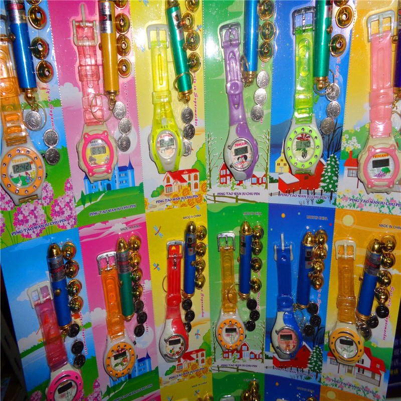 Children's plastic toy keychain light, gift flashlight, LED night light, five-head laser plus multiple watches details Picture