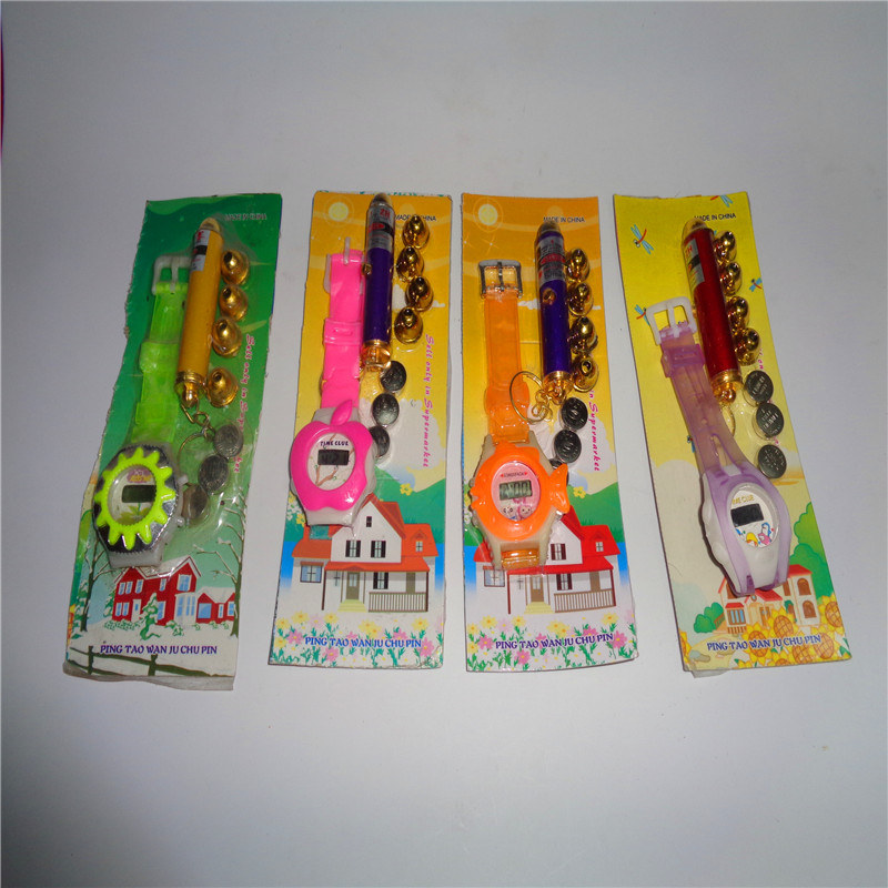 Children's plastic toy keychain light, gift flashlight, LED night light, five-head laser plus multiple watches Specification image