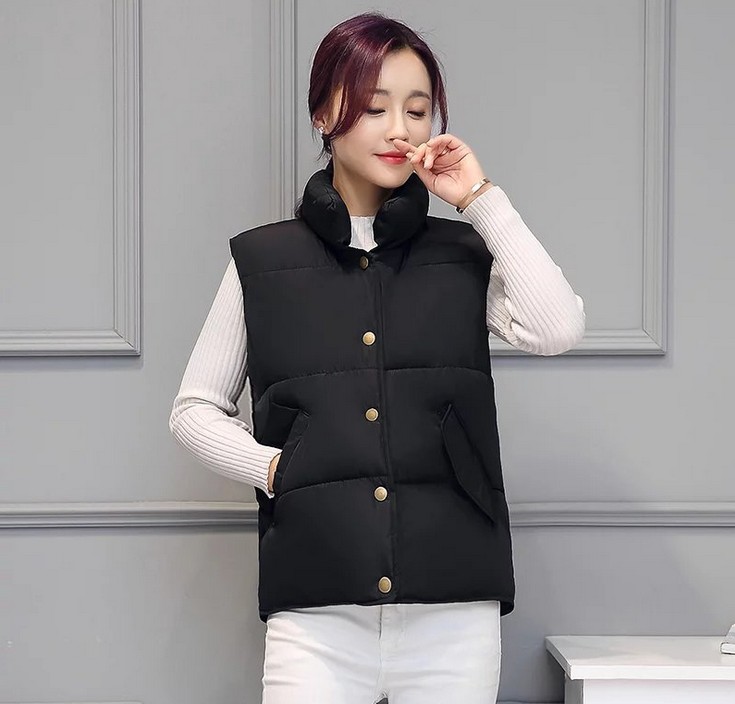 New down cotton women's short, high-quality, lightweight and warm stand-up collar vest for winter Specification image