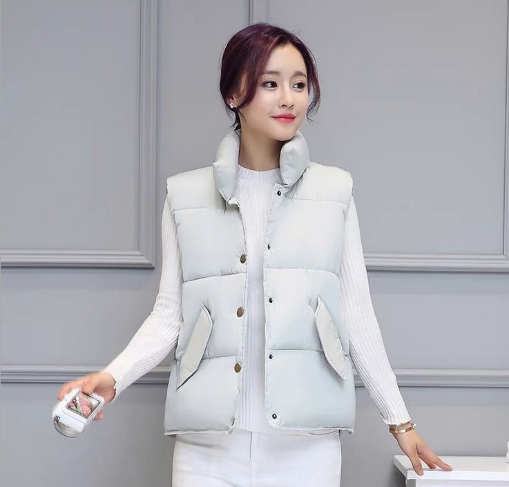 New down cotton women's short, high-quality, lightweight and warm stand-up collar vest for winter