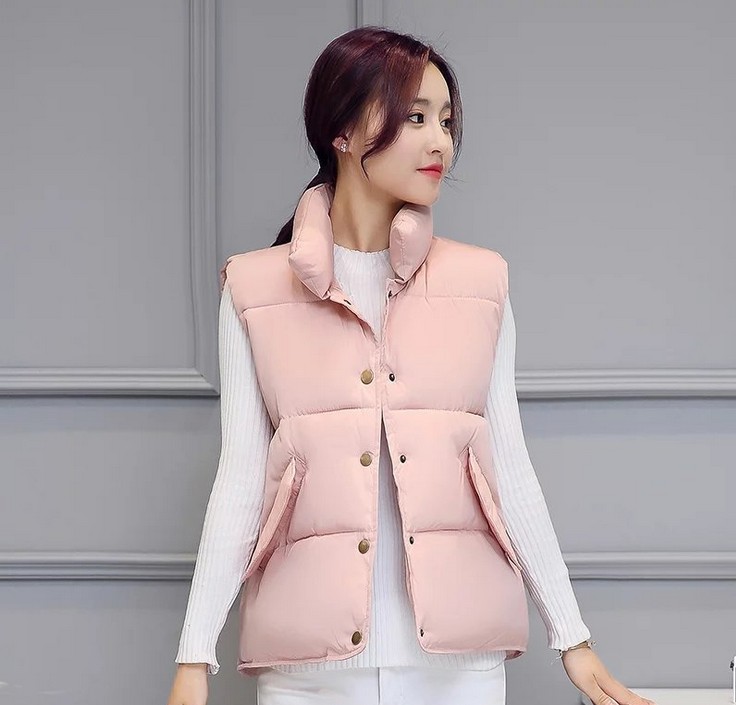 New down cotton women's short, high-quality, lightweight and warm stand-up collar vest for winter details Picture