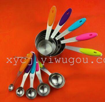 10-piece set of stainless steel measuring spoons, silicone handle measuring cups and spoons, spoon baking tools in stock Specification image