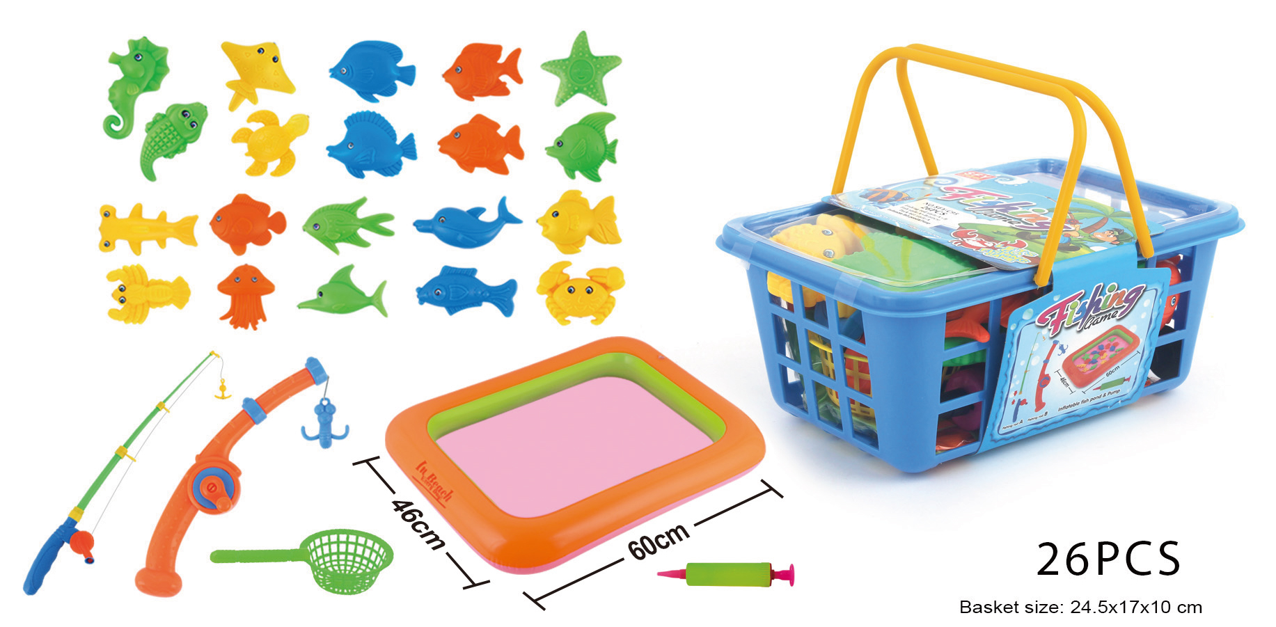 Double-pole fishing toy + inflatable pool full figure