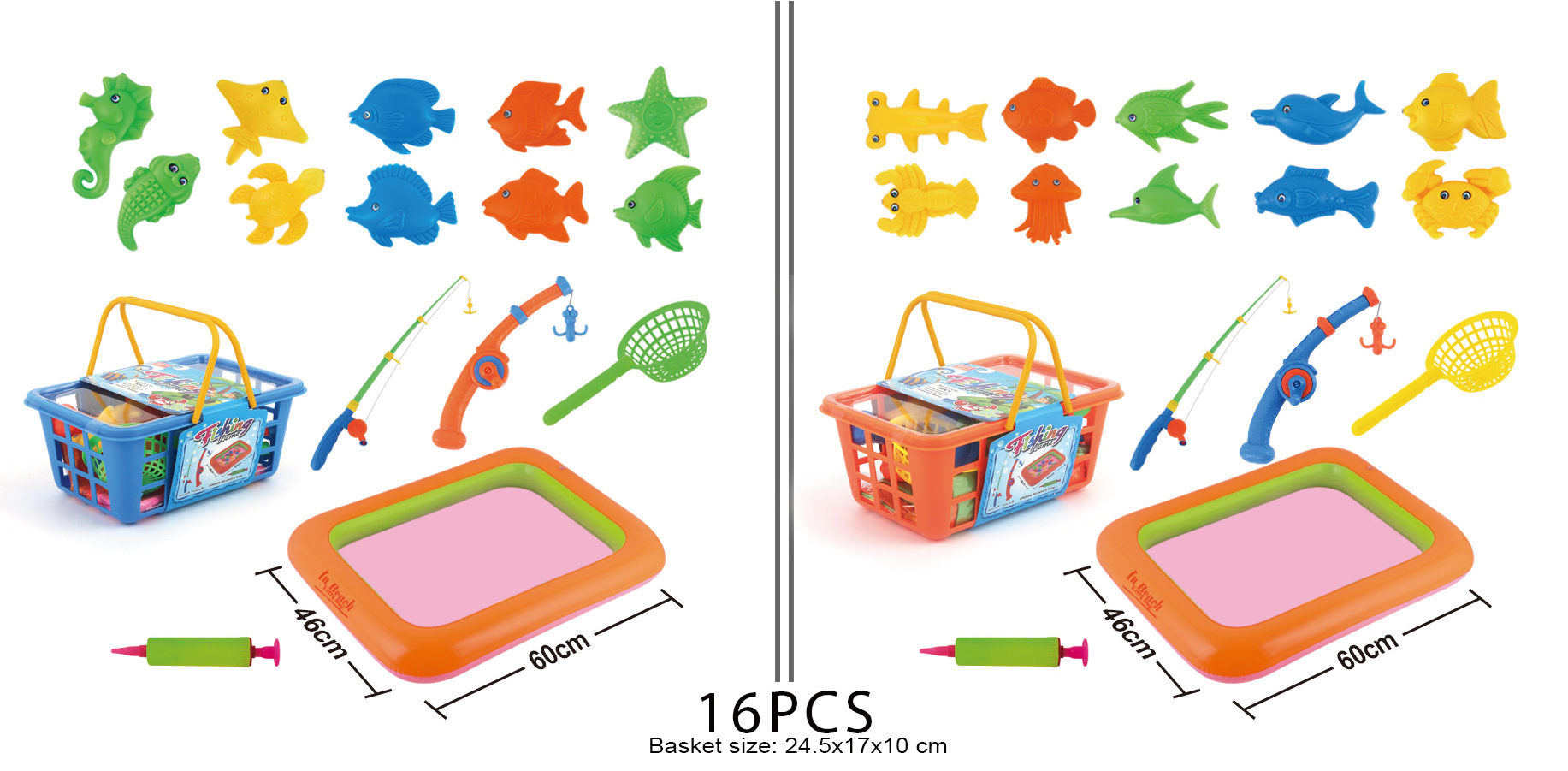 Hot-selling children's beach toy sets, outdoor water play toys, double-pole fishing sets, magnetic full figure