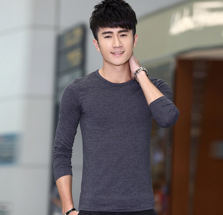 Long-sleeved autumn men's base layer shirt for foreign trade, solid-color V-neck T-shirt, youth sports T-shirt Application Scenario