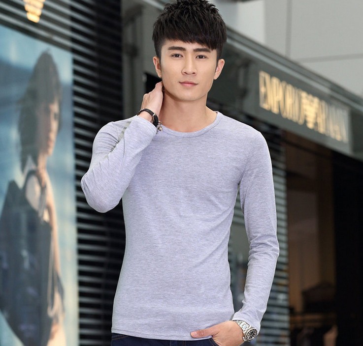 Long-sleeved autumn men's base layer shirt for foreign trade, solid-color V-neck T-shirt, youth sports T-shirt Specification image