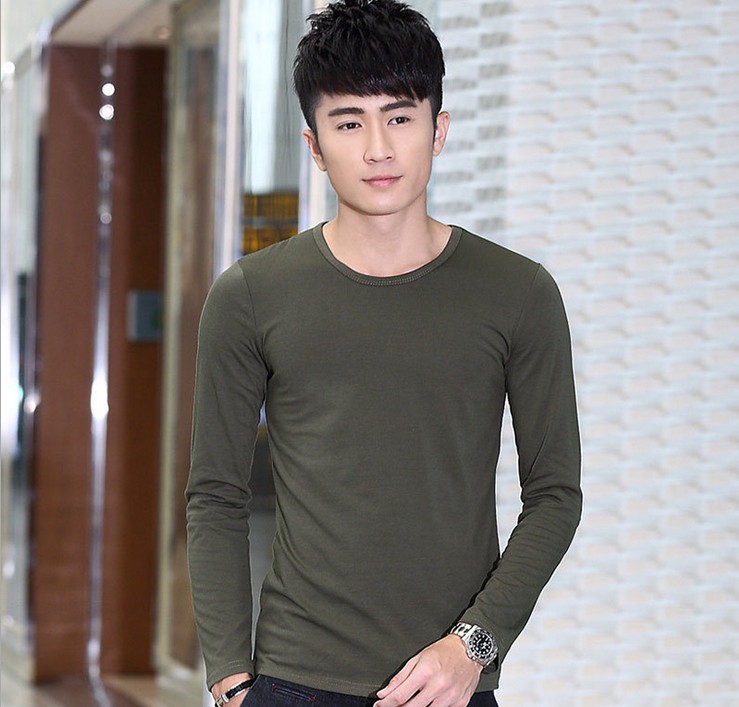 Long-sleeved autumn men's base layer shirt for foreign trade, solid-color V-neck T-shirt, youth sports T-shirt details Picture