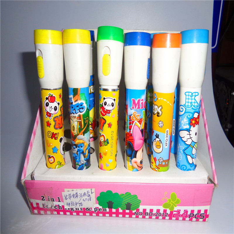 Children's plastic toys LED Gift Small night light 2 in 1 flashlight pen
