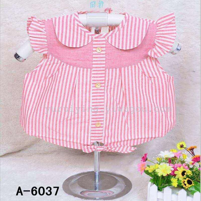 婴儿围裙 条纹翻领宝宝公主裙 花花衣服条纹衣服