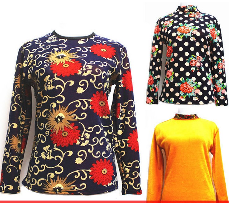 Women's thermal tops for middle-aged and elderly people, large-sized double-sided fleece thickened base layer shirts, and women's underwear