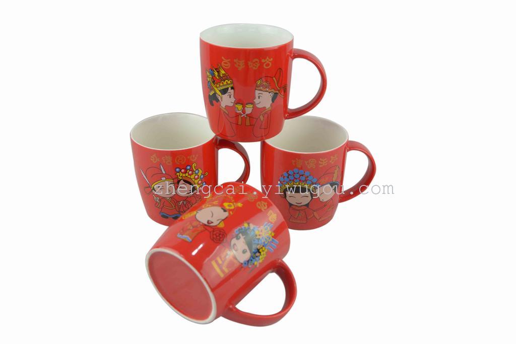 Wedding ceramic red glaze pair cups, red couple pair cups for the bride's dowry Specification image