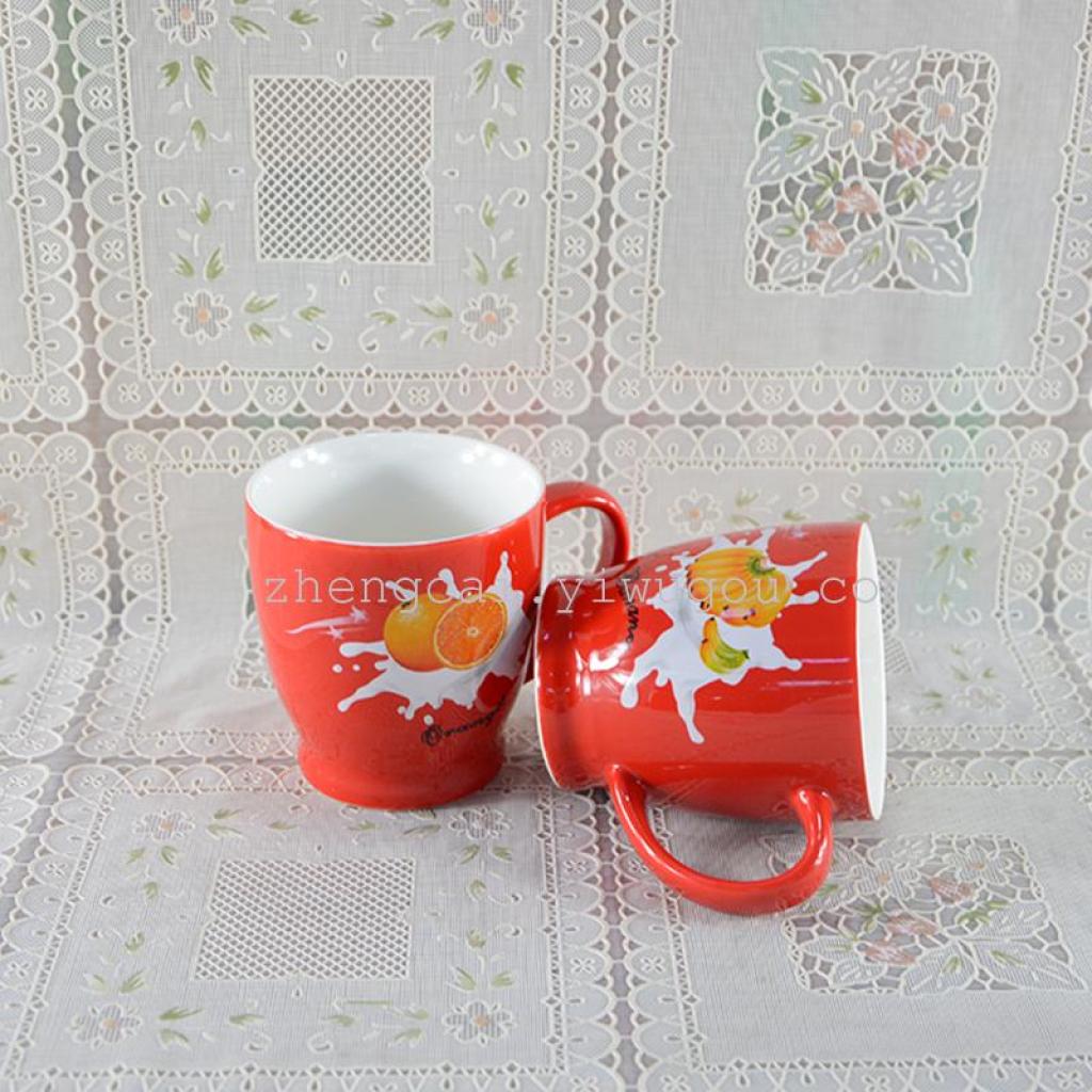 Red glaze ceramic fruit pattern coffee cup OEM export customized advertising cup details Picture