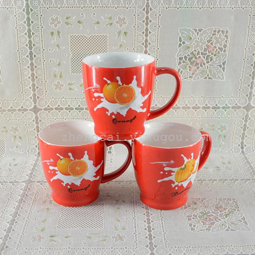 Red glaze ceramic fruit pattern coffee cup OEM export customized advertising cup Application Scenario
