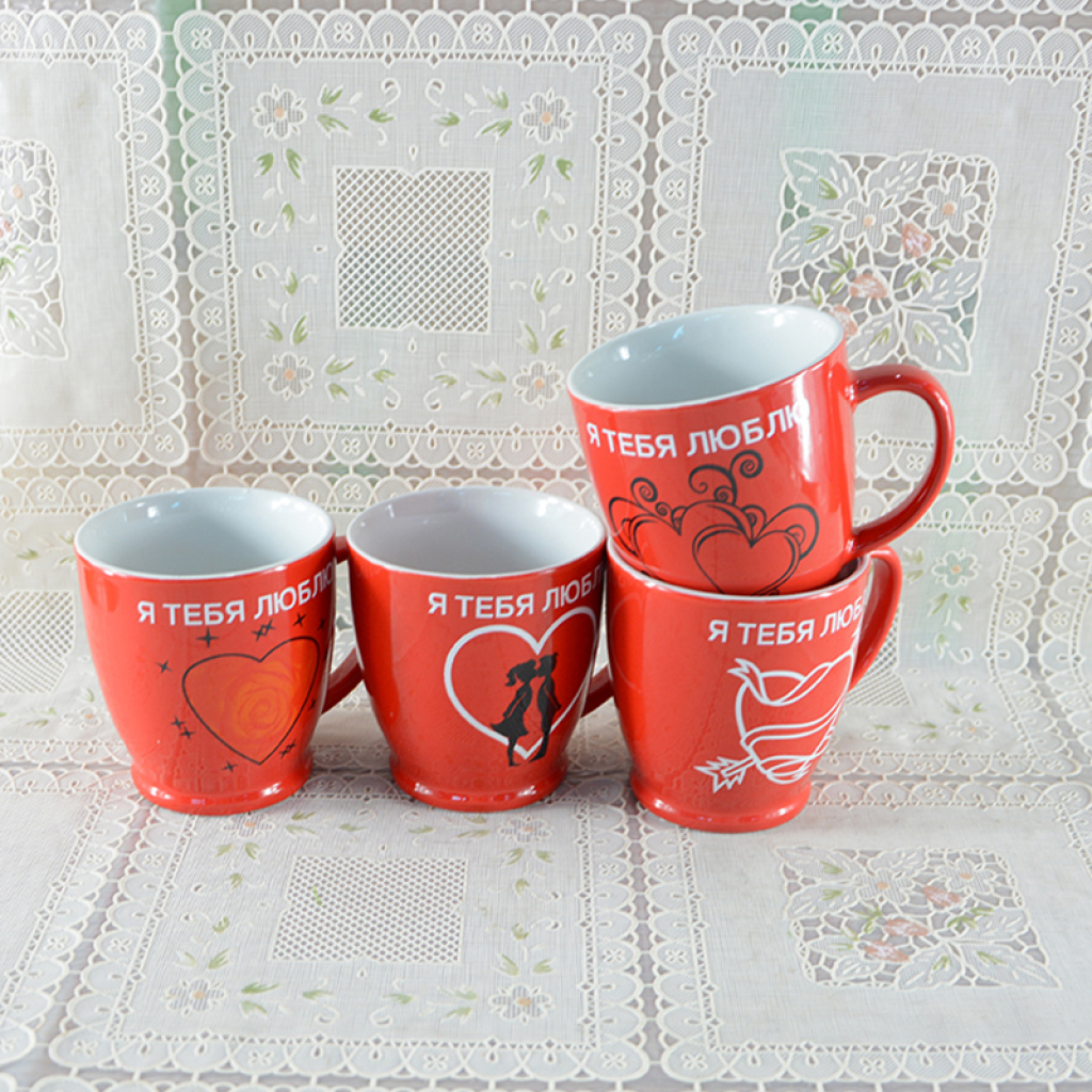 Russian-language Valentine's Day cupped water cups and coffee cups Application Scenario