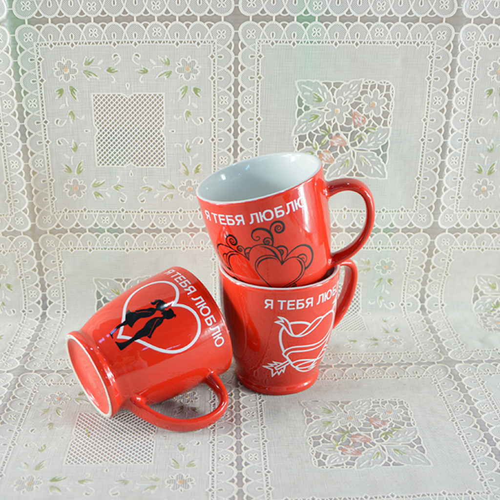 Russian-language Valentine's Day cupped water cups and coffee cups Specification image