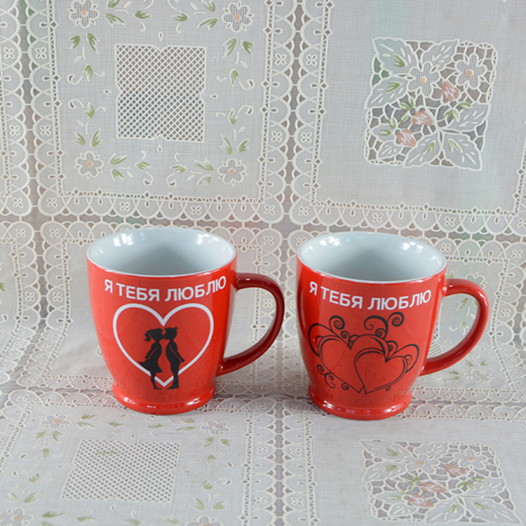 Russian-language Valentine's Day cupped water cups and coffee cups details Picture