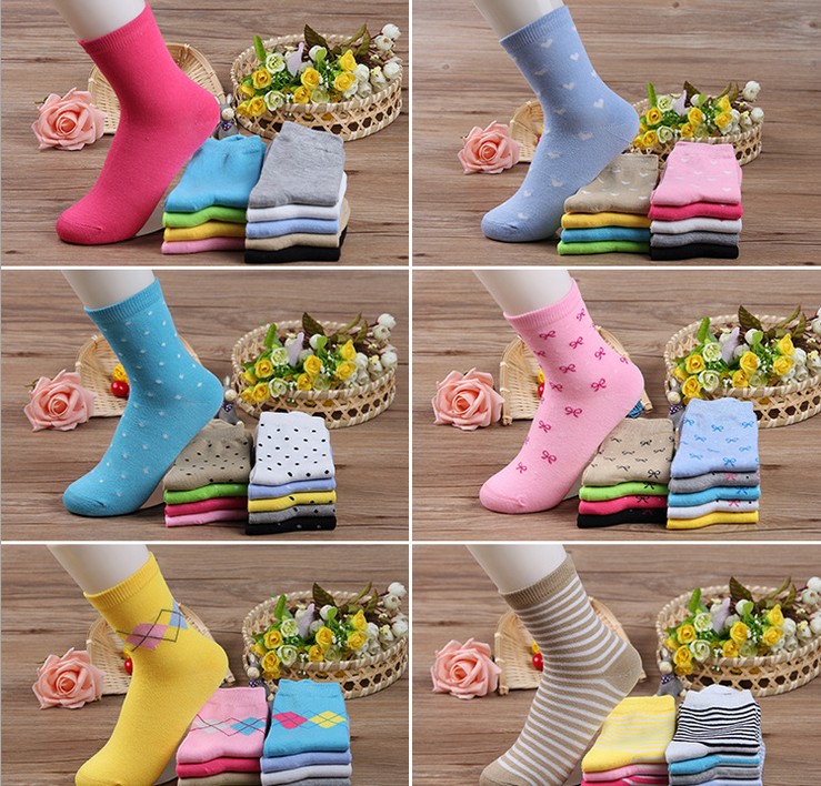 秋冬新款地摊货源涤棉女士袜子 甜美中筒袜子女