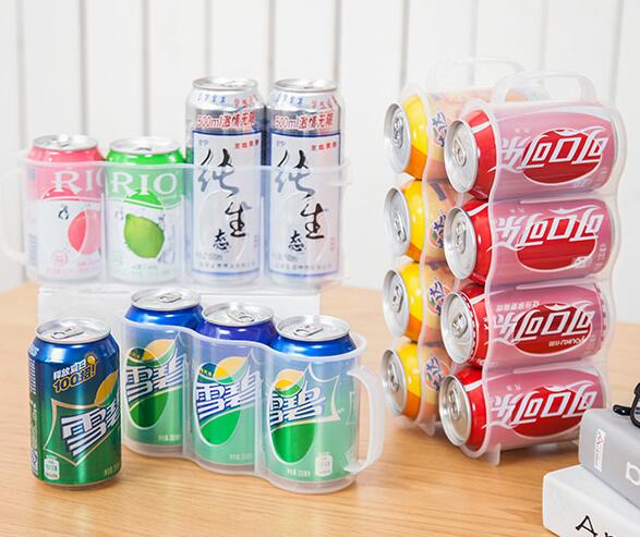 Space-saving can organization rack box, kitchenware, hand-pulled 4-section refrigerator filling beverage storage box